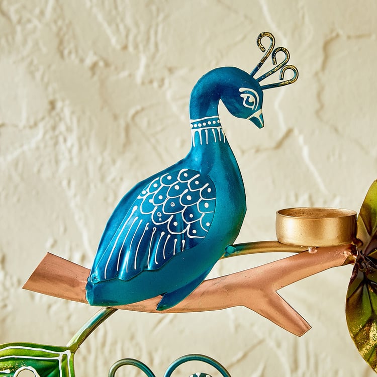 Corsica Mystic India Metal Peacock on Ring Multi T-Light Holder