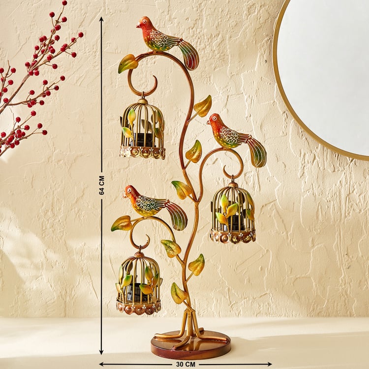 Corsica Mystic India Metal Bird On a Tree with Cage Multi T-Light Holders