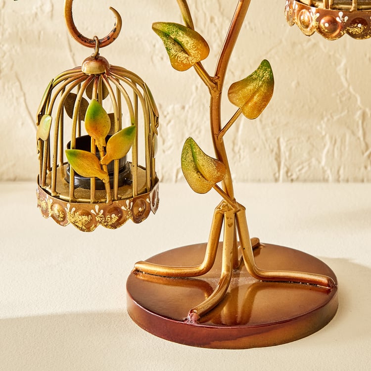 Corsica Mystic India Metal Bird On a Tree with Cage Multi T-Light Holders