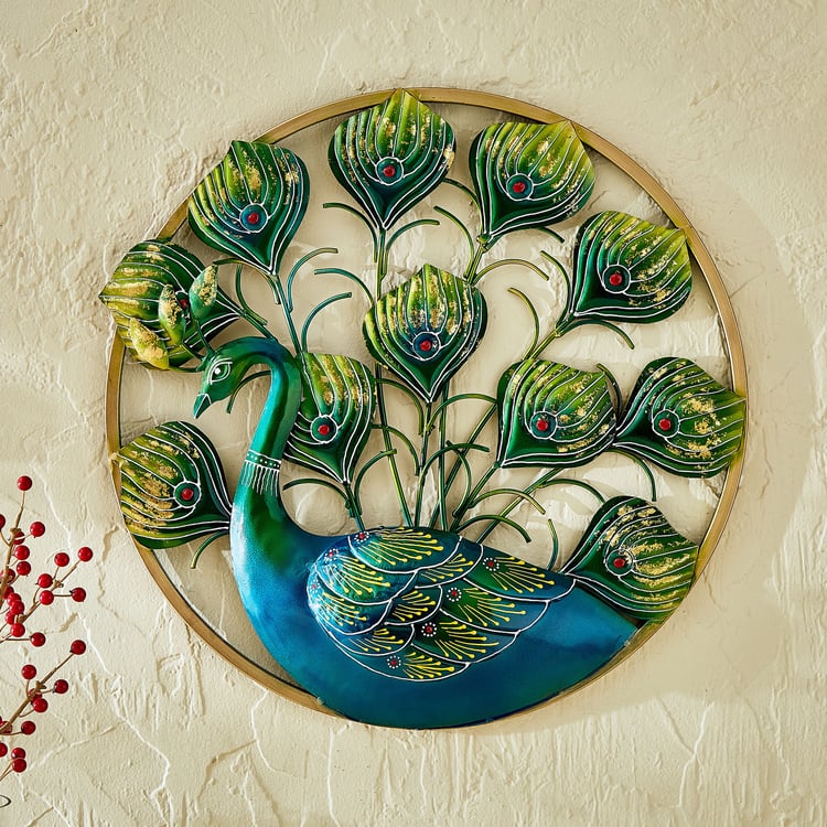 Corsica Mystic India Metal Peacock on Ring Wall Accent