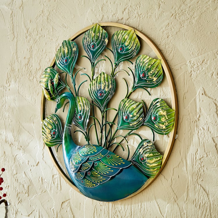 Corsica Mystic India Metal Peacock on Ring Wall Accent