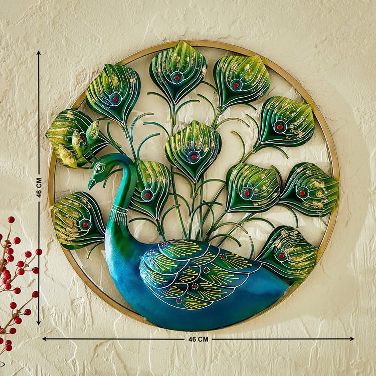 Corsica Mystic India Metal Peacock on Ring Wall Accent