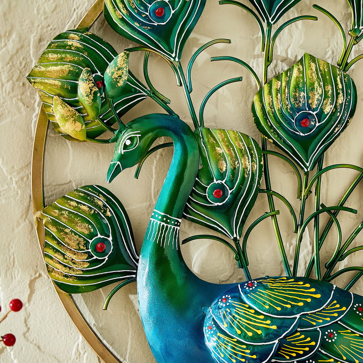 Corsica Mystic India Metal Peacock on Ring Wall Accent