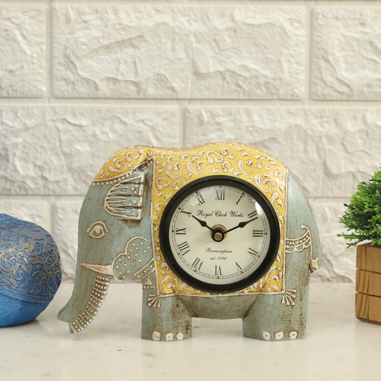 VEDAS Mystical Indiana Wooden Elephant Table Clock - 18x15cm