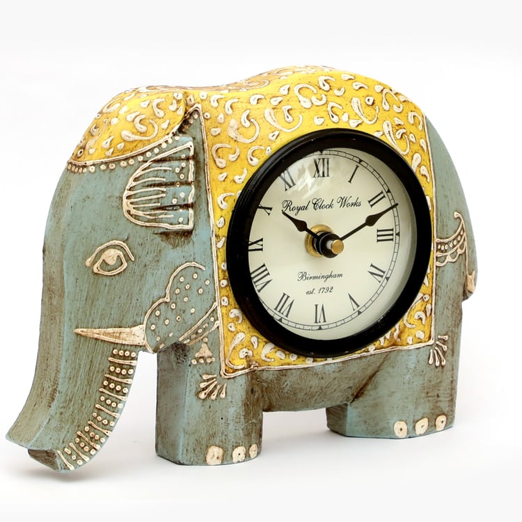 VEDAS Mystical Indiana Wooden Elephant Table Clock - 18x15cm