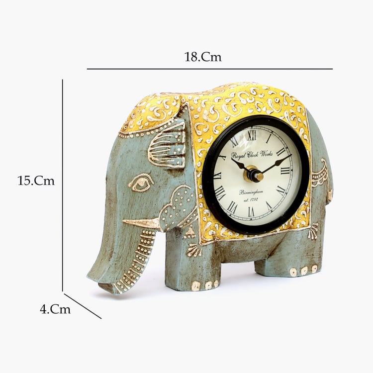 VEDAS Mystical Indiana Wooden Elephant Table Clock - 18x15cm