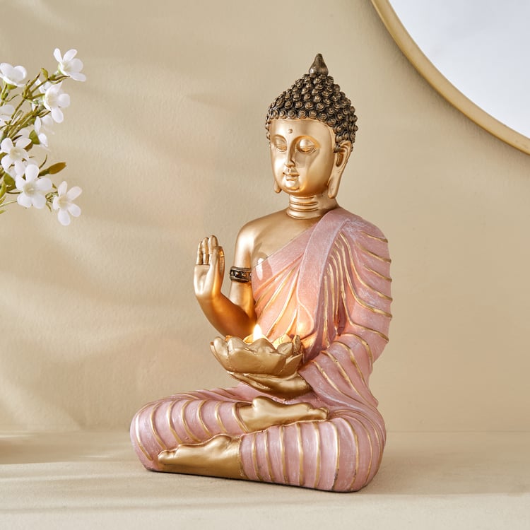 Corsica Alpana Polyresin Sitting Buddha Figurine with T-Light Holder