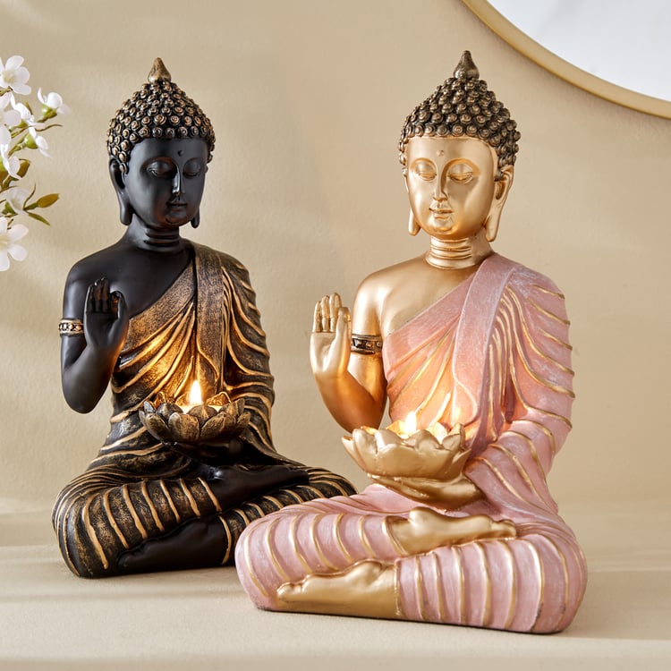 Corsica Alpana Polyresin Sitting Buddha Figurine with T-Light Holder