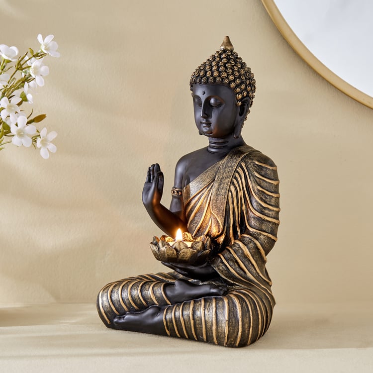 Corsica Alpana Polyresin Sitting Buddha Figurine with T-Light Holder