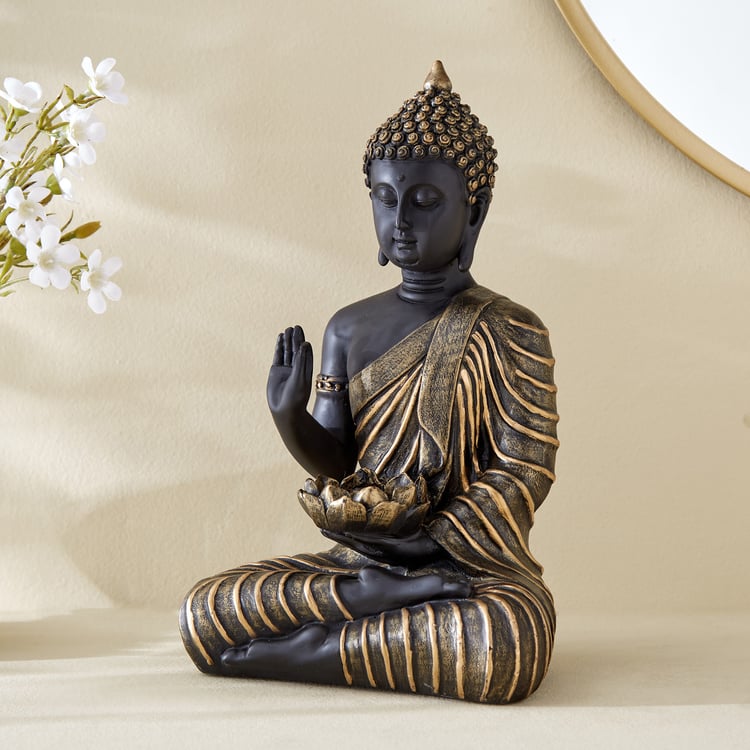 Corsica Alpana Polyresin Sitting Buddha Figurine with T-Light Holder