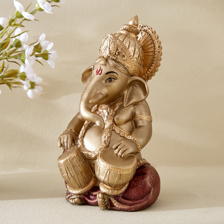 Corsica Tranquil Polyresin Sitting Ganesha with Dhols Figurine