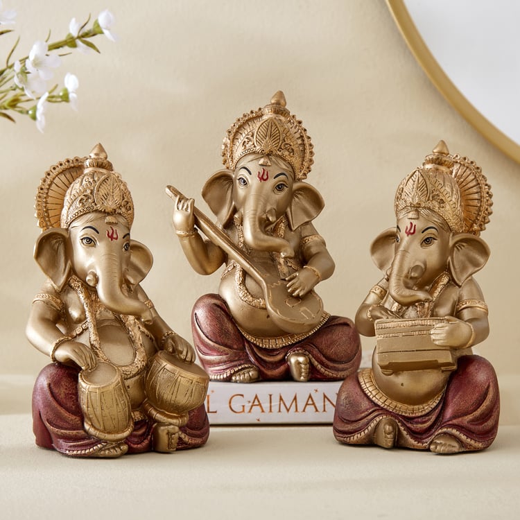 Corsica Tranquil Polyresin Sitting Ganesha with Dhols Figurine