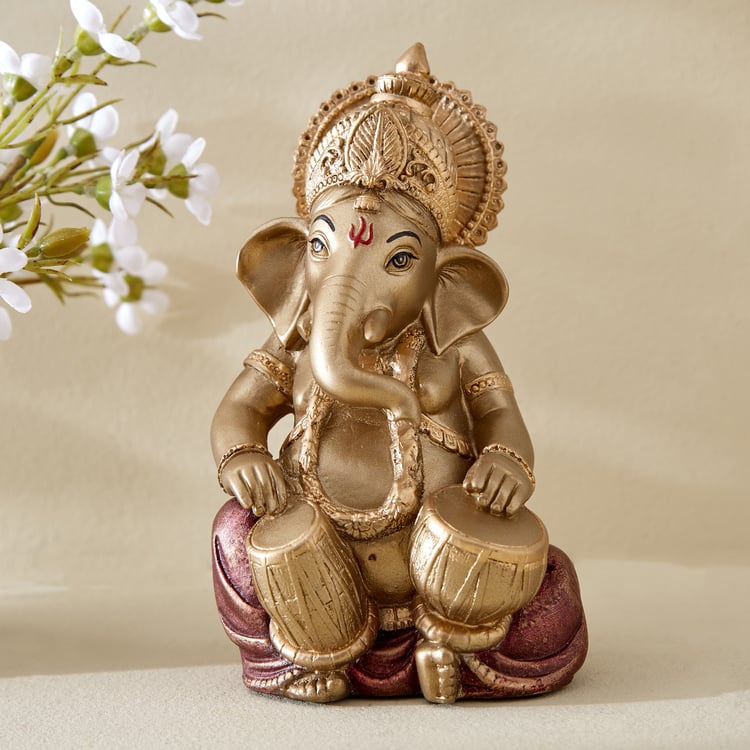 Corsica Tranquil Polyresin Sitting Ganesha with Dhols Figurine