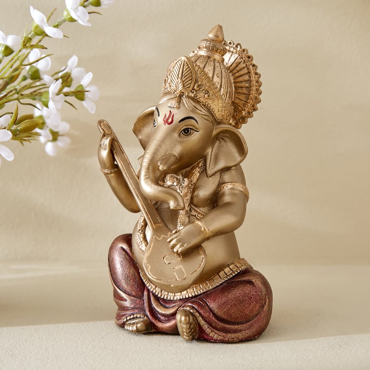 Corsica Tranquil Polyresin Sitting Ganesha with Sitar Figurine