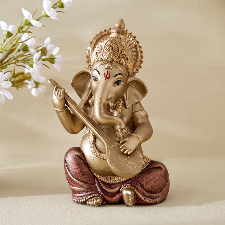 Corsica Tranquil Polyresin Sitting Ganesha with Sitar Figurine