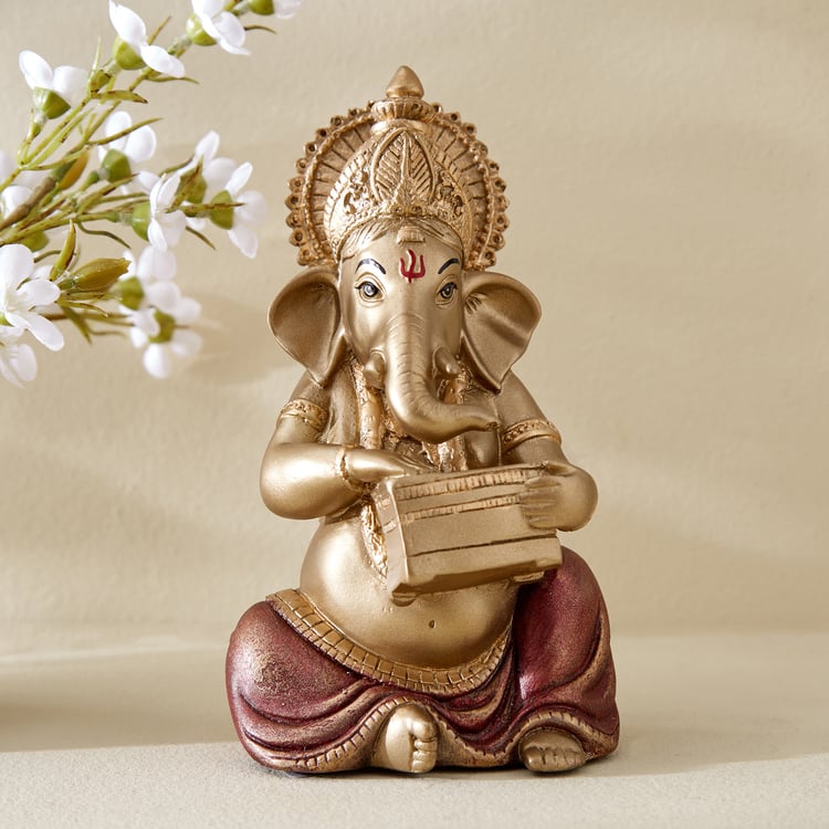 Corsica Tranquil Polyresin Sitting Ganesha with Harmonium Figurine