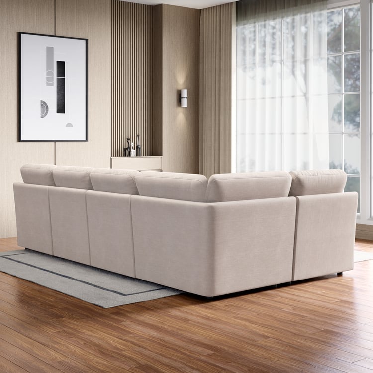 Nolan Fabric 5-Seater Corner Sofa with Ottoman - Beige