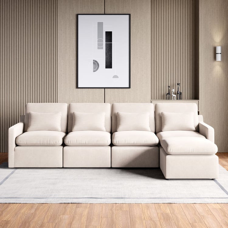 Nolan Fabric 4-Seater Sofa with Ottoman - Beige