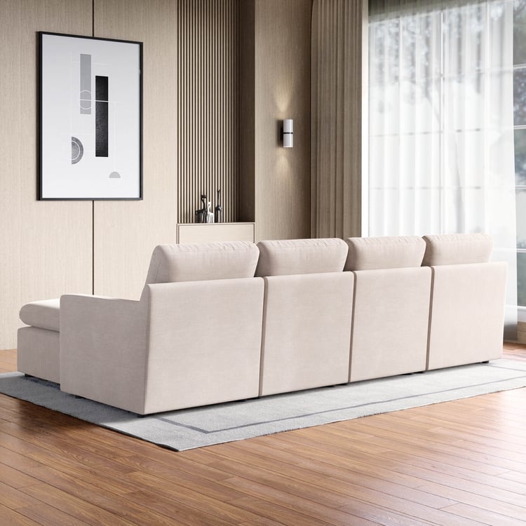 Nolan Fabric 4-Seater Sofa with Ottoman - Beige