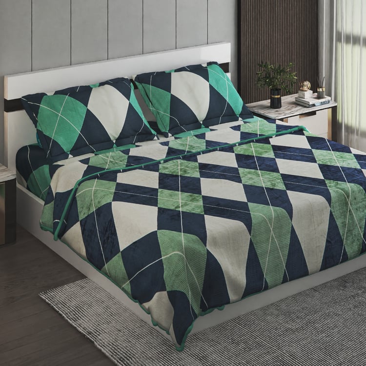 Adiva Tartan 4Pcs Printed Double Bed-In-A-Bag Set