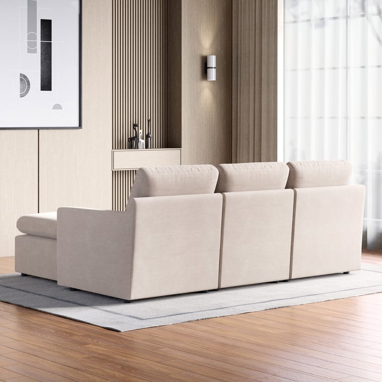 Nolan Fabric 3-Seater Sofa with Ottoman and Cushions - Beige