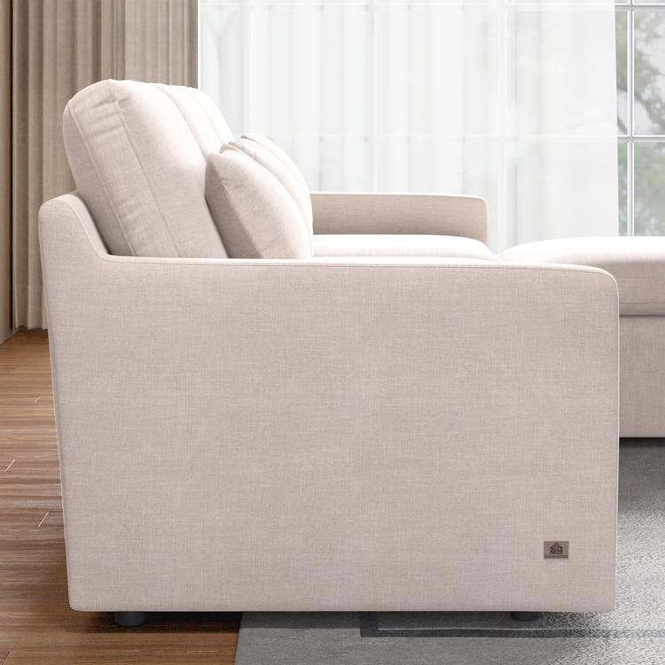 Nolan Fabric 3-Seater Sofa with Ottoman and Cushions - Beige