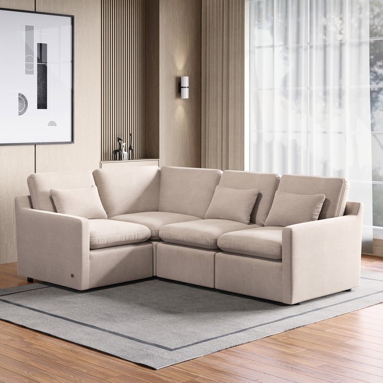 Nolan Fabric 4-Seater Corner Sofa with Cushions - Beige