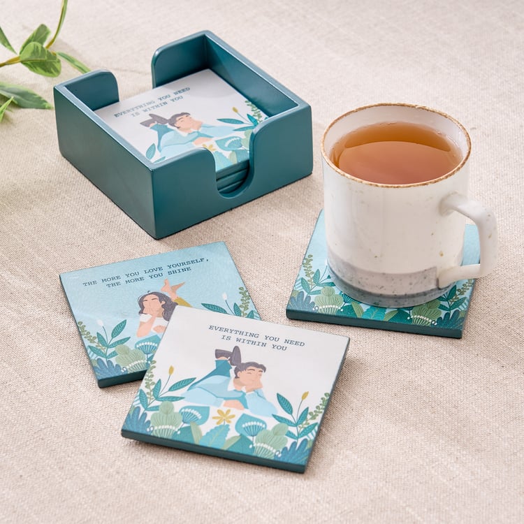 Raisa Aurora Set of 6 Wooden Coasters with Holder