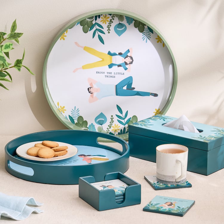 Raisa Aurora Set of 6 Wooden Coasters with Holder