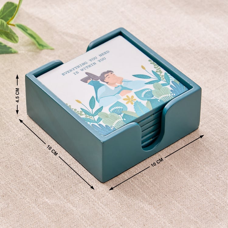 Raisa Aurora Set of 6 Wooden Coasters with Holder
