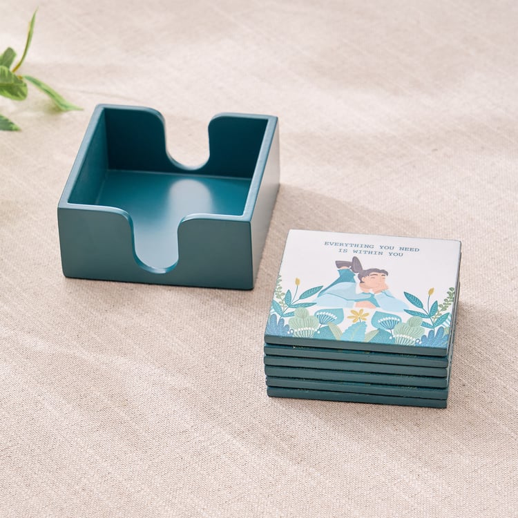 Raisa Aurora Set of 6 Wooden Coasters with Holder