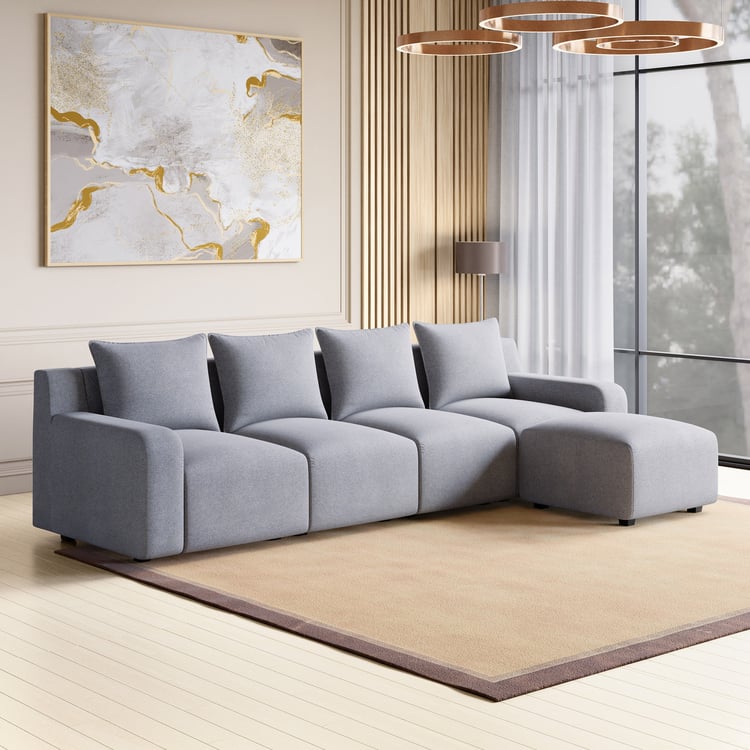 Chrono Fabric 4-Seater Sofa with Ottoman - Grey