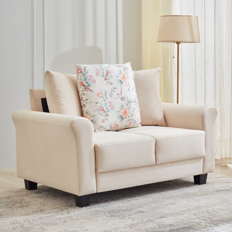 Helios Hummingbird Velvet 2-Seater Sofa with Cushion - Beige