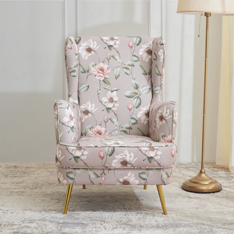 Helios Florence Fabric Wing Chair - Beige