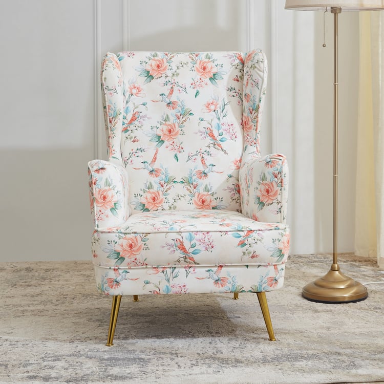 Helios Hummingbird Velvet Wing Chair - White