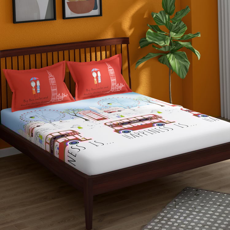 PORTICO Happiness Is Cotton 164TC Printed 3Pcs Super King Bedsheet Set