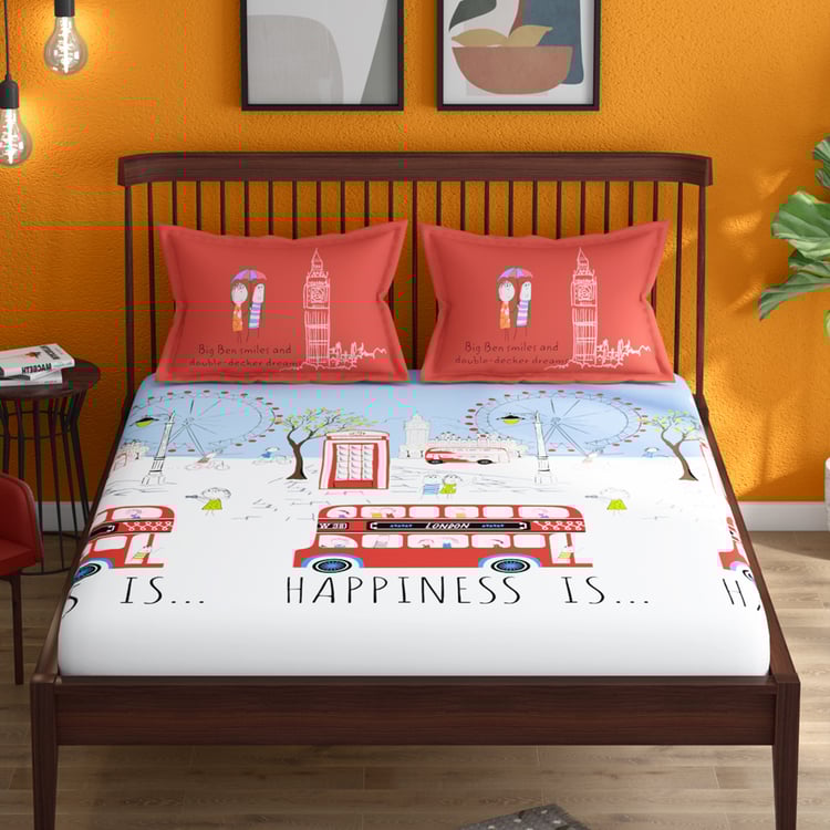 PORTICO Happiness Is Cotton 164TC Printed 3Pcs Super King Bedsheet Set