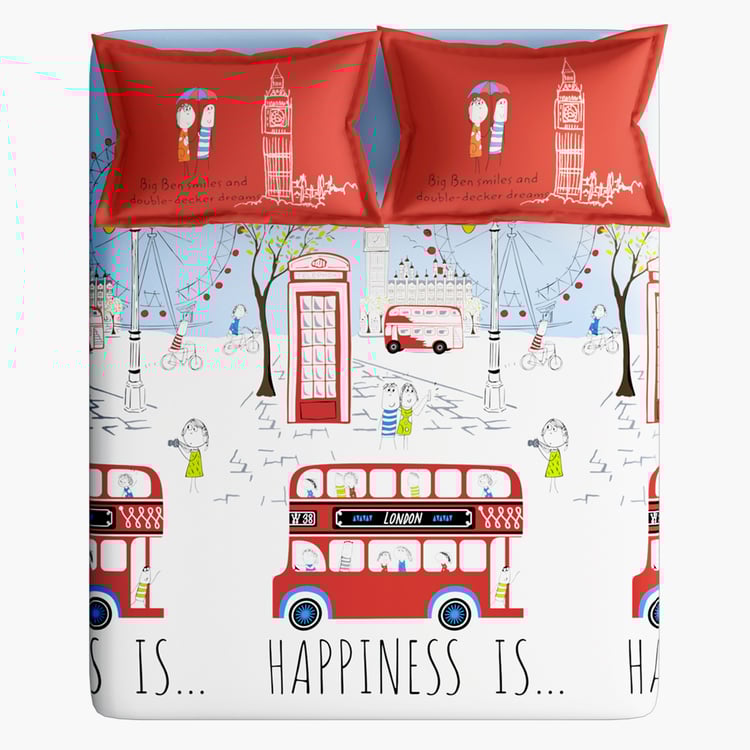 PORTICO Happiness Is Cotton 164TC Printed 3Pcs Super King Bedsheet Set