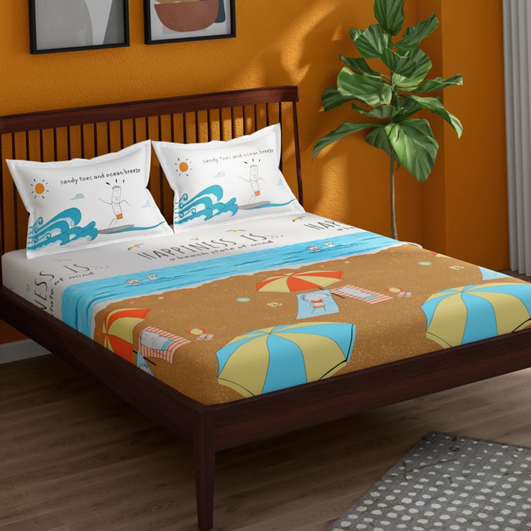 PORTICO Happiness Is Cotton 164TC Printed 3 Pcs Super King Bedsheet Set