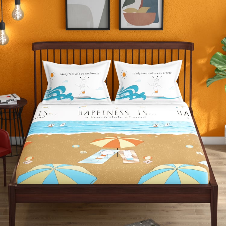 PORTICO Happiness Is Cotton 164TC Printed 3 Pcs Super King Bedsheet Set