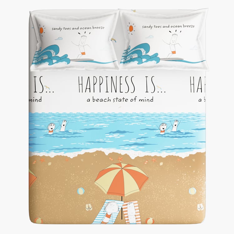 PORTICO Happiness Is Cotton 164TC Printed 3 Pcs Super King Bedsheet Set