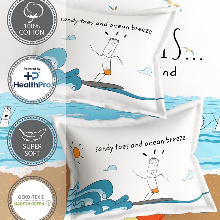 PORTICO Happiness Is Cotton 164TC Printed 3 Pcs Super King Bedsheet Set