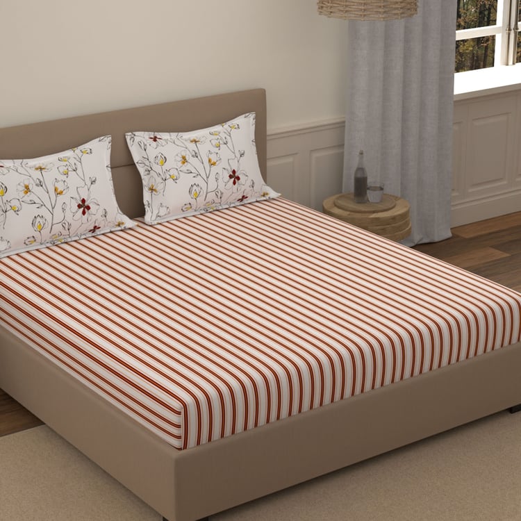 PORTICO Morning Glory Cotton 144TC Striped 3Pcs Queen Bedsheet Set