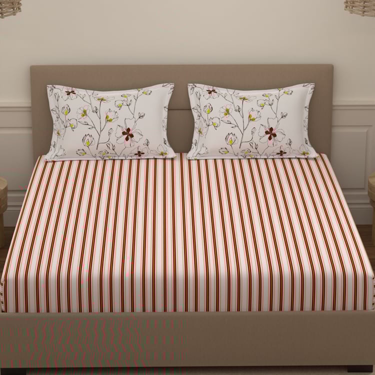 PORTICO Morning Glory Cotton 144TC Striped 3Pcs Queen Bedsheet Set