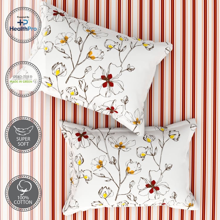 PORTICO Morning Glory Cotton 144TC Striped 3Pcs Queen Bedsheet Set