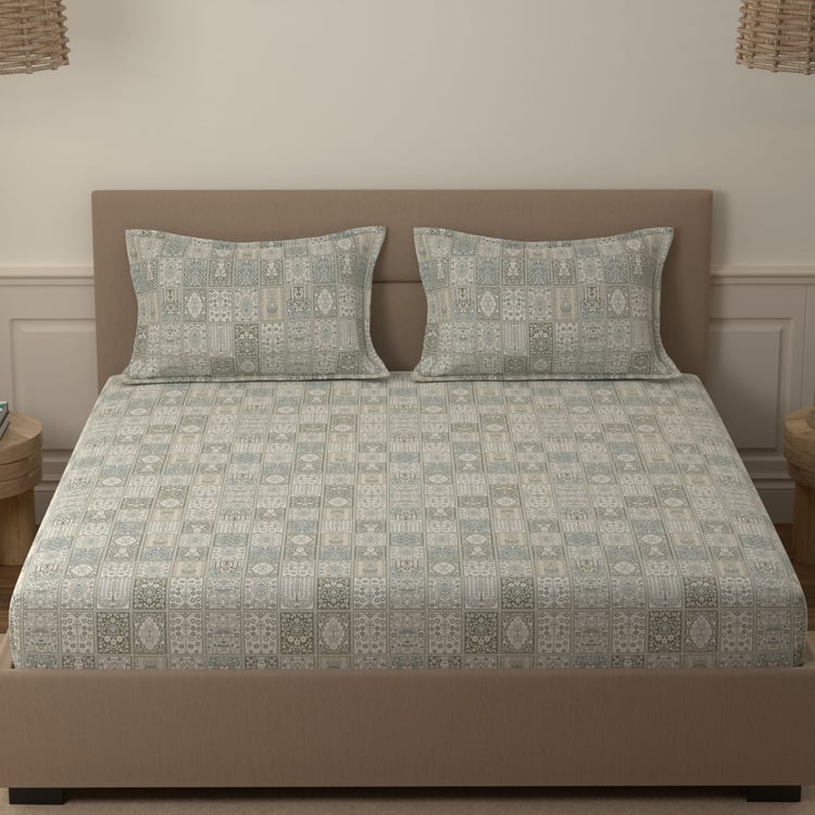 PORTICO Folkore Cotton 210TC Printed 3Pcs Super King Bedsheet Set