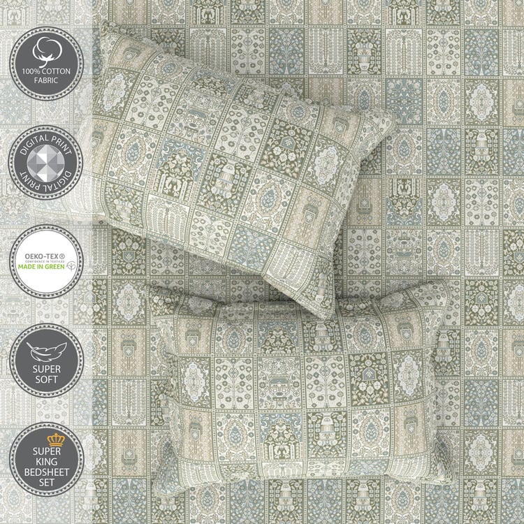 PORTICO Folkore Cotton 210TC Printed 3Pcs Super King Bedsheet Set