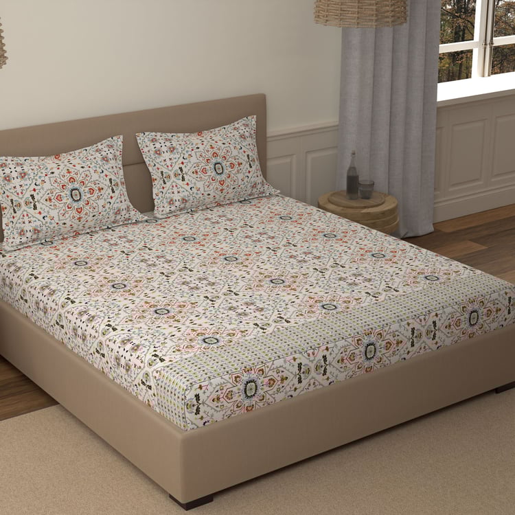 PORTICO Folkore Cotton 210TC Printed 3Pcs Super King Bedsheet Set
