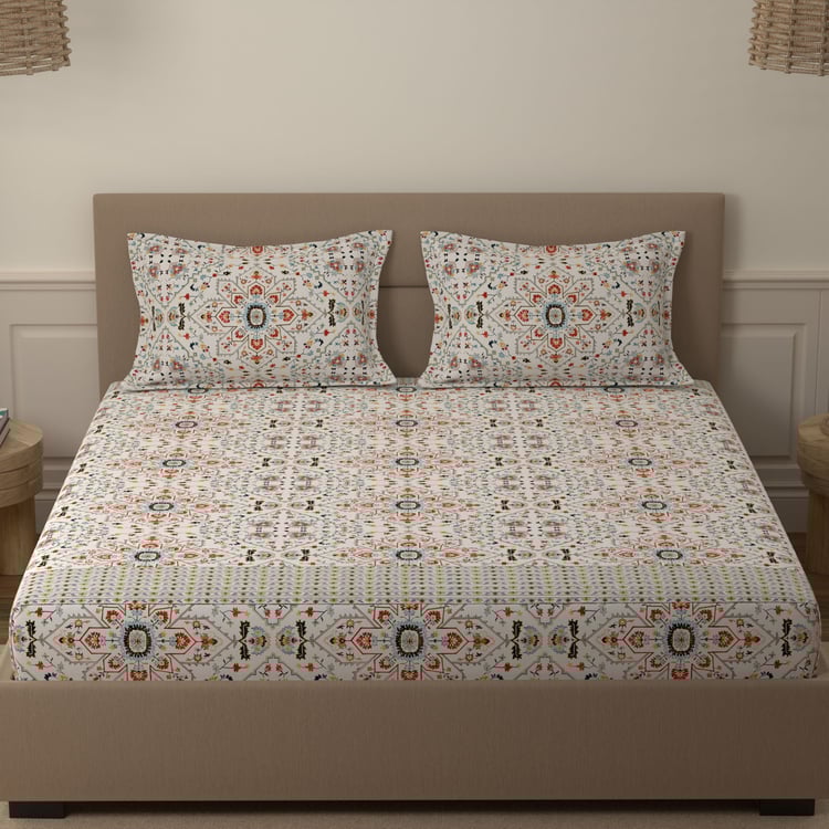 PORTICO Folkore Cotton 210TC Printed 3Pcs Super King Bedsheet Set