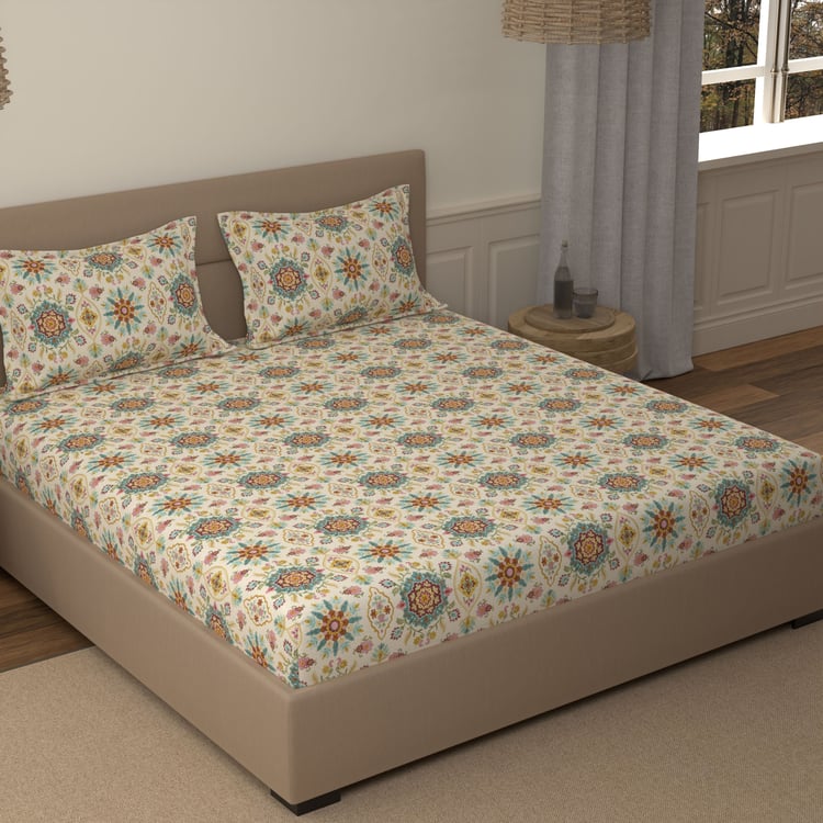 PORTICO Folkore Cotton 210TC Printed 3Pcs Super King Bedsheet Set